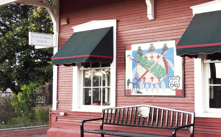 'Oklahoma Heritage,' one of the barn quilt squares on the Pauls Valley Barn Quilt Trail, can be seen mounted on the outside of Pauls Valley's Santa Fe Depot Museum, 204 S. Santa Fe St.