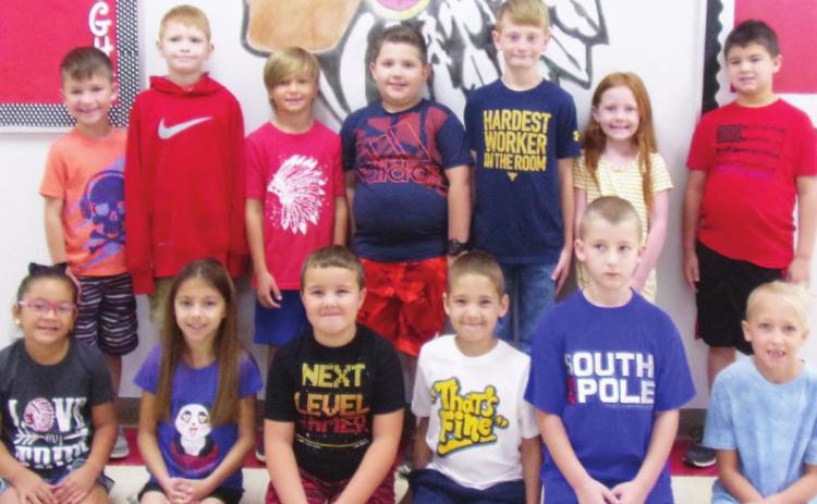 Second Grade - back row, from left: Bentley Armstrong, William Bailey, Daelyn Close, Talan Dean, Cole Gravitt, Isabella Heaton, Hank Hobson. Front: Lidia Lopez, Hadlee McGowen, Liam Morrison, Brydon Sebastian, Caleb Turner, Maddie Willard. (Luke Steakley - Absent)