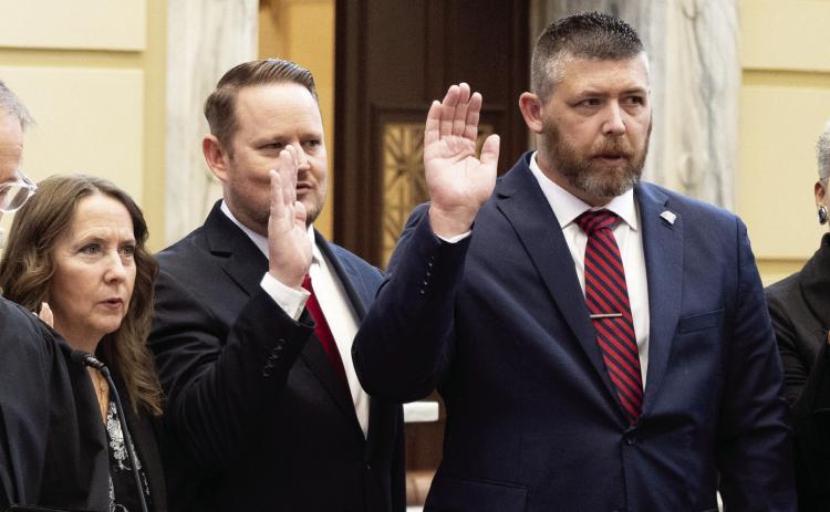 Sen. Jonathan Wingard, R-Ada, (pictured second from right) was sworn into the Oklahoma Senate Wednesday during a ceremony at the state Capitol.