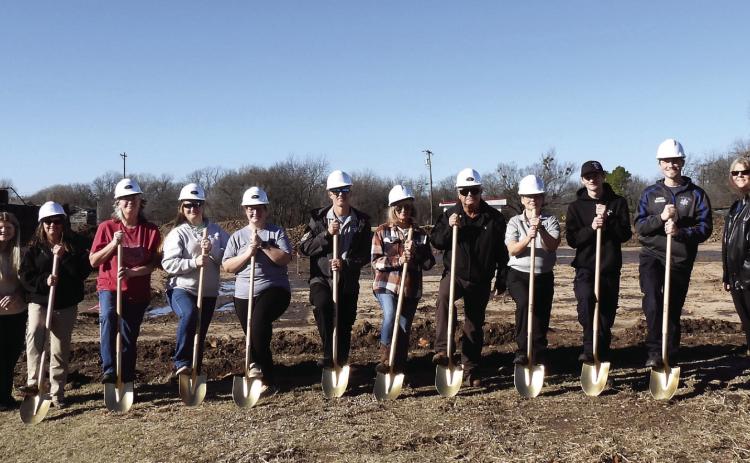 Elmore City officials, EMS staff and representatives from USDA’s Rural Development broke ground on a new Elmore City EMS building Monday morning. News Star photo by Suzanne Mackey