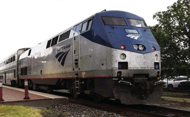 The Heartland Flyer pulls into the Norman Station, Sunday, Aug. 6, 2023. (Photo by Kyle Phillips/For Oklahoma Voice)